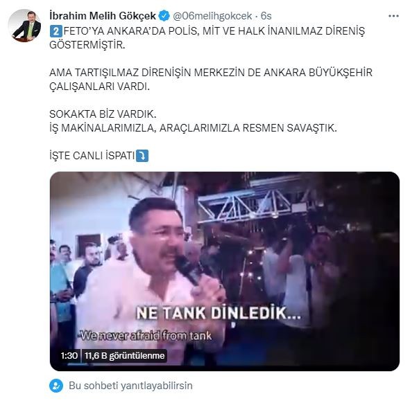 Melih Gökçek'ten 15 Temmuz paylaşımı!